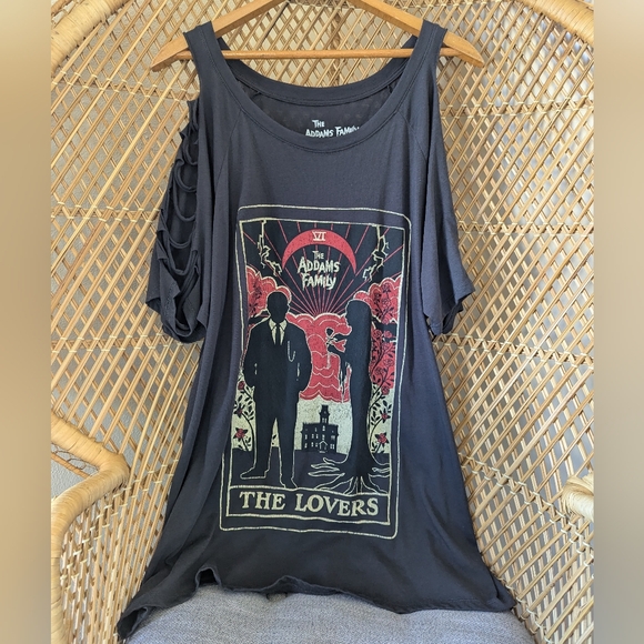 Torrid Curve Tops - Torrid The Addams Family The Lovers Tarot Card Distressed Off The Shoulder Shirt